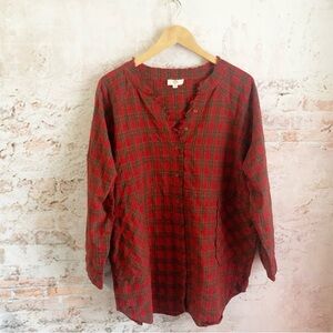 Entro Red Plaid Button Front Tunic